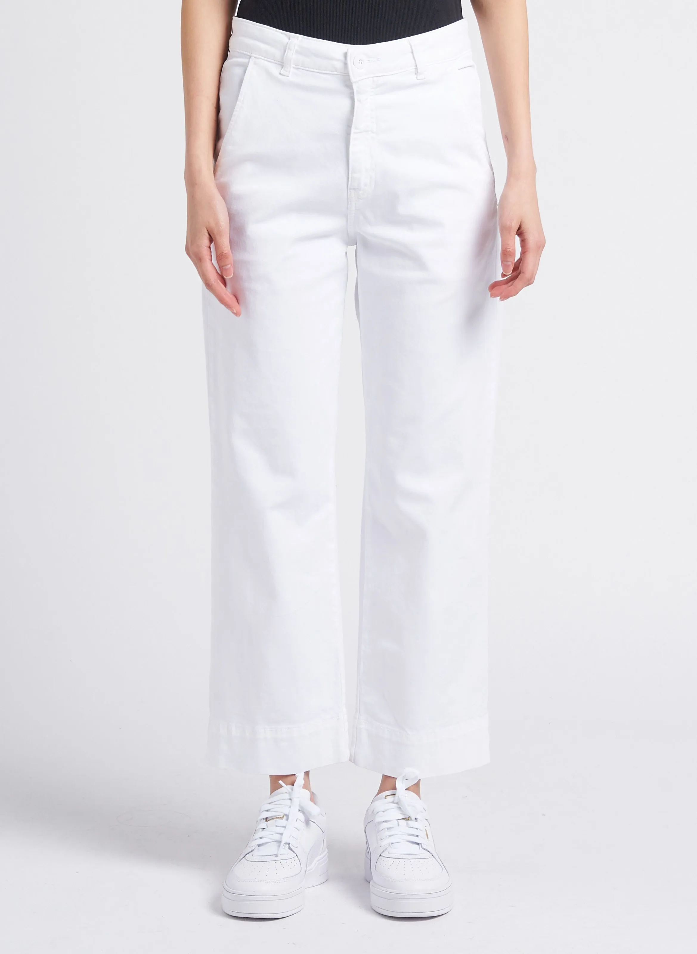 ACQUAVERDE PALTROW - Pantalón tobillero de algodón de talle alto en blanco