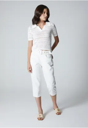 Blusa manga corta con tejido open knit p