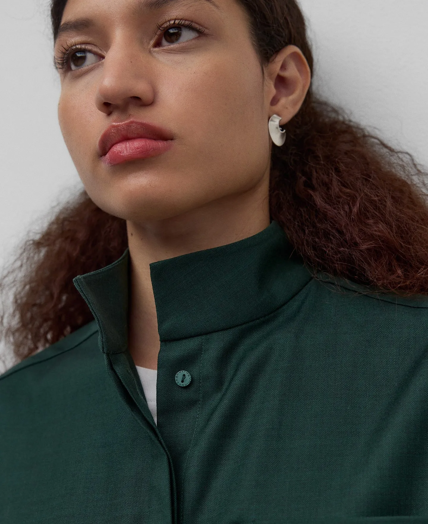 Camisa cuello Mao verde oscuro mujer