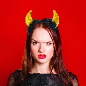 Diadema con Orejas de Diablo color Oro para Disfraz