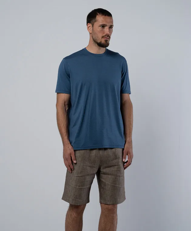 Kiton Blue T-shirt with silk