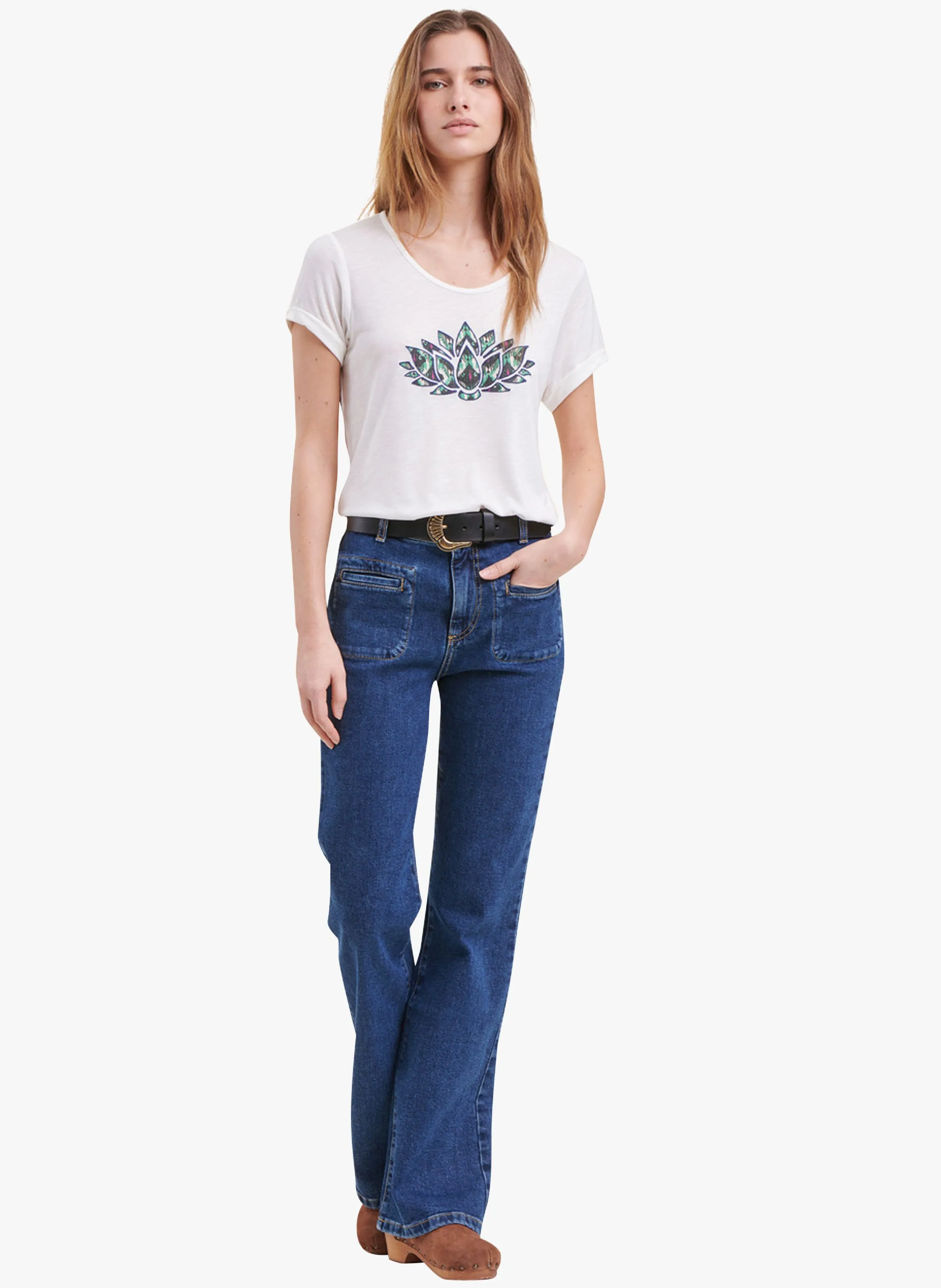 LA FEE MARABOUTEE Camiseta estampada con cuello redondo en blanco