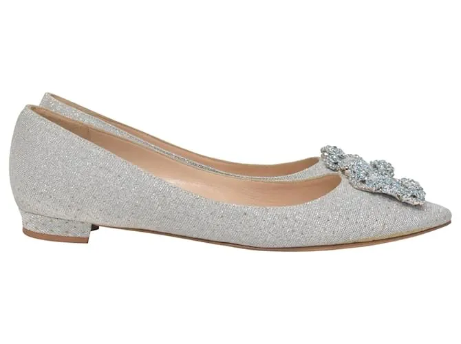 Manolo Blahnik Hangisi Bailarinas en Lurex de Viscosa Plateado Gris 