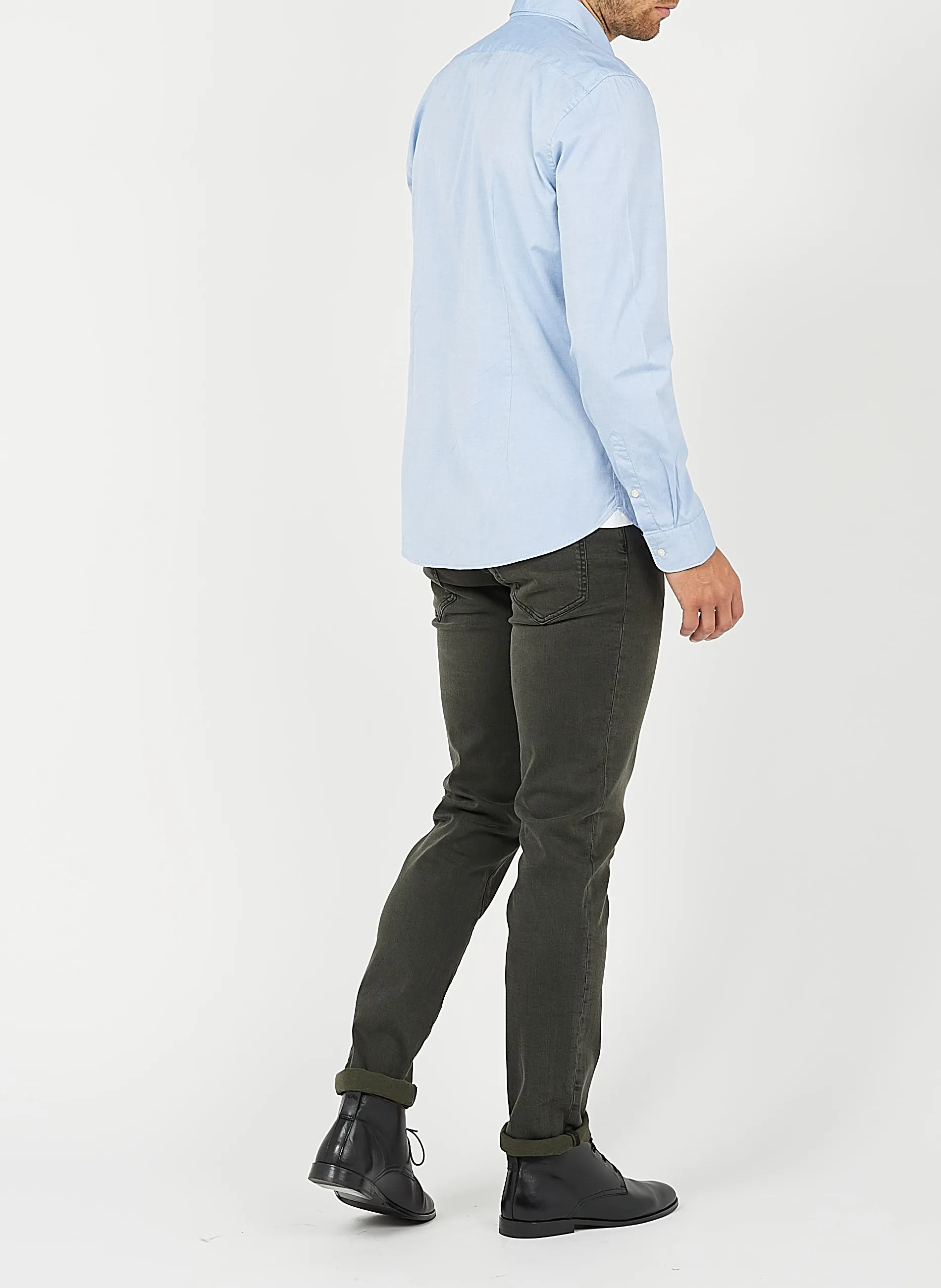 MARC O'POLO Camisa shaped fit de algodón con cuello clásico en azul