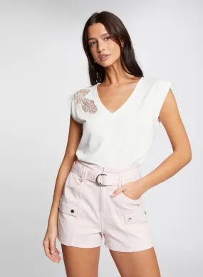 MORGAN DILAYA - Camiseta de manga corta con encaje en blanco
