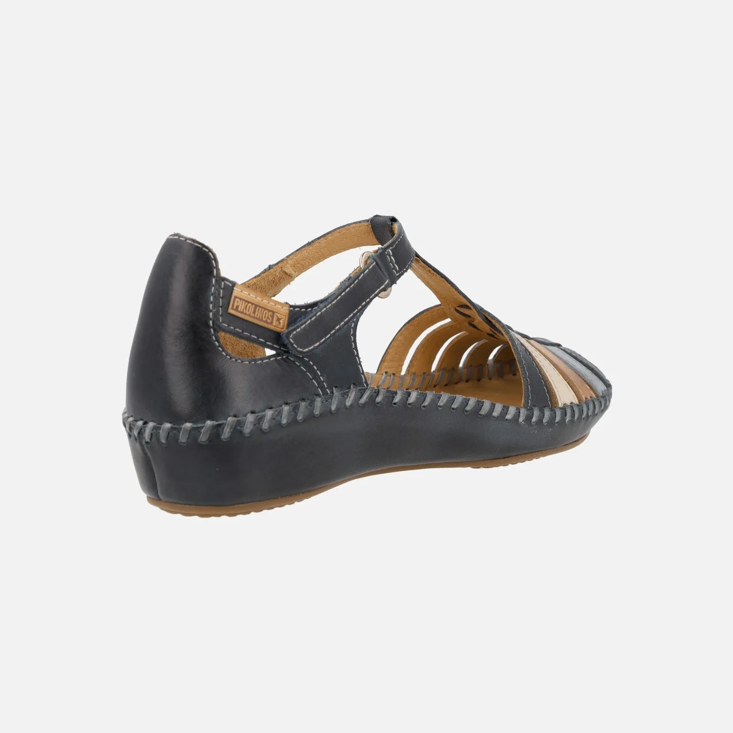 Sandalias de piel estilo cangrejeras con tiras multicolor P.Vallarta 655-0843C
