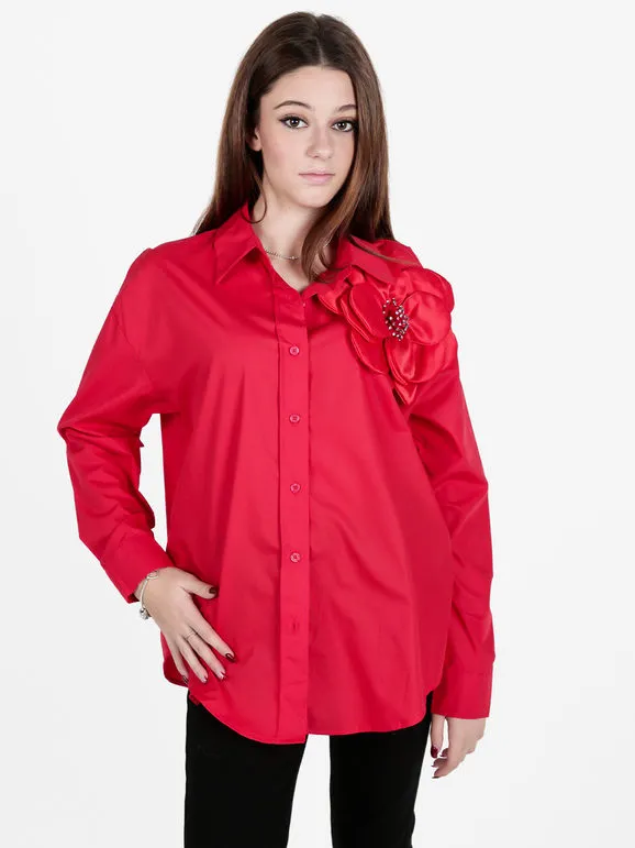 Solada Camisa de mujer oversize con flor joya aplicada