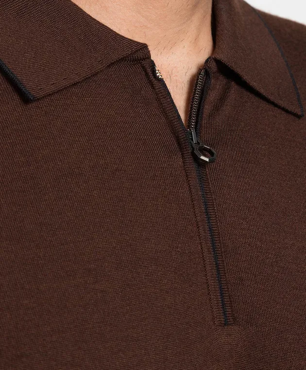 Stefano Ricci Brown wool, silk and cashmere polo shirt