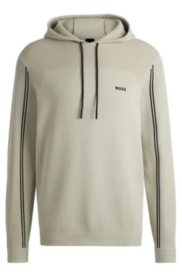 Sudadera de punto regular fit con capucha, rayas y detalles de la marca