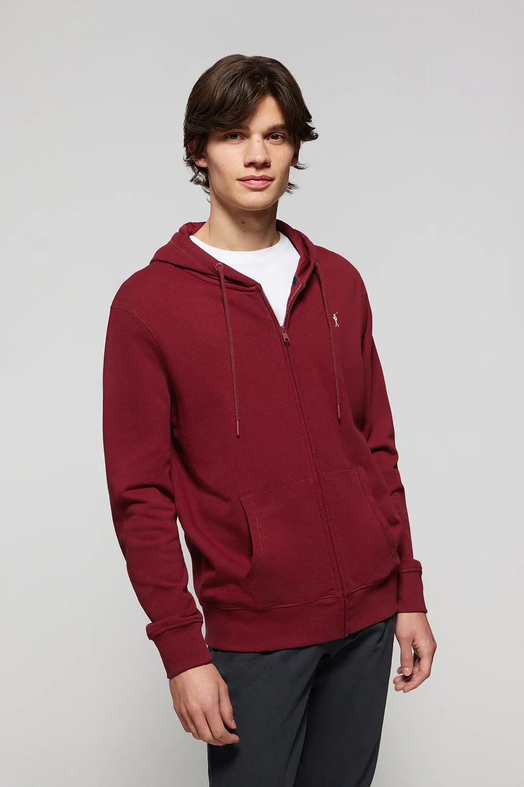 Sudadera granate de cremallera con capucha y logo Rigby Go