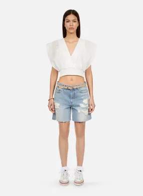 THE KOOPLES Top bordado de algodón en blanco