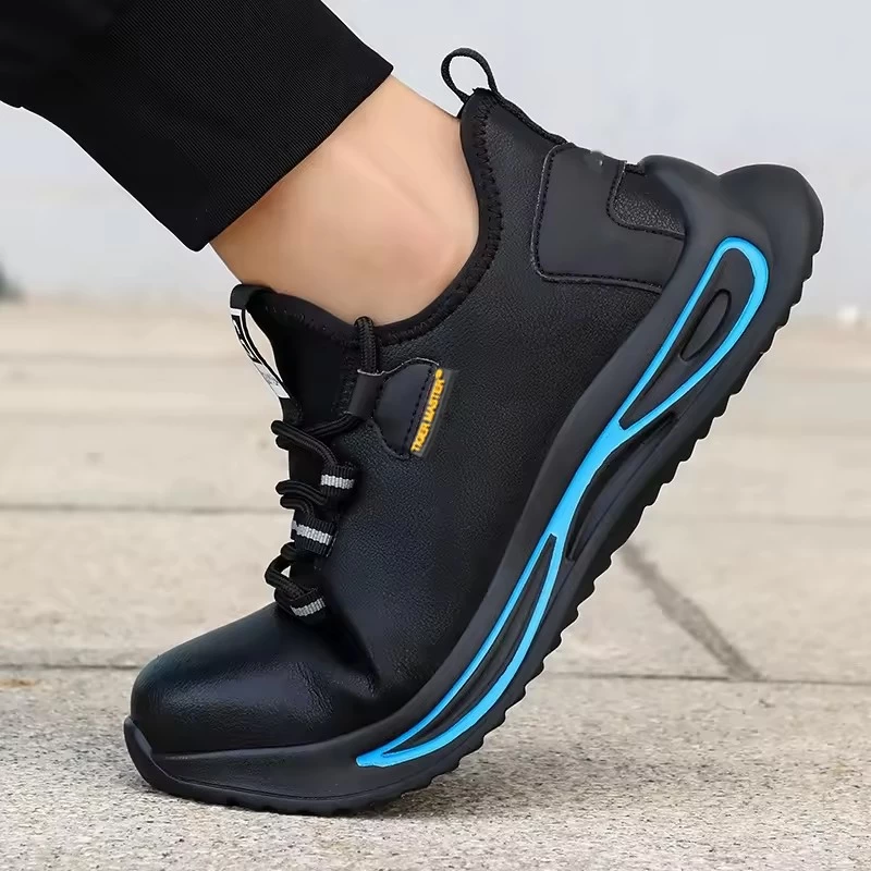 TM3055 Zapatos de seguridad de moda ligeros antigolpes de cuero de microfibra antideslizantes para hombres