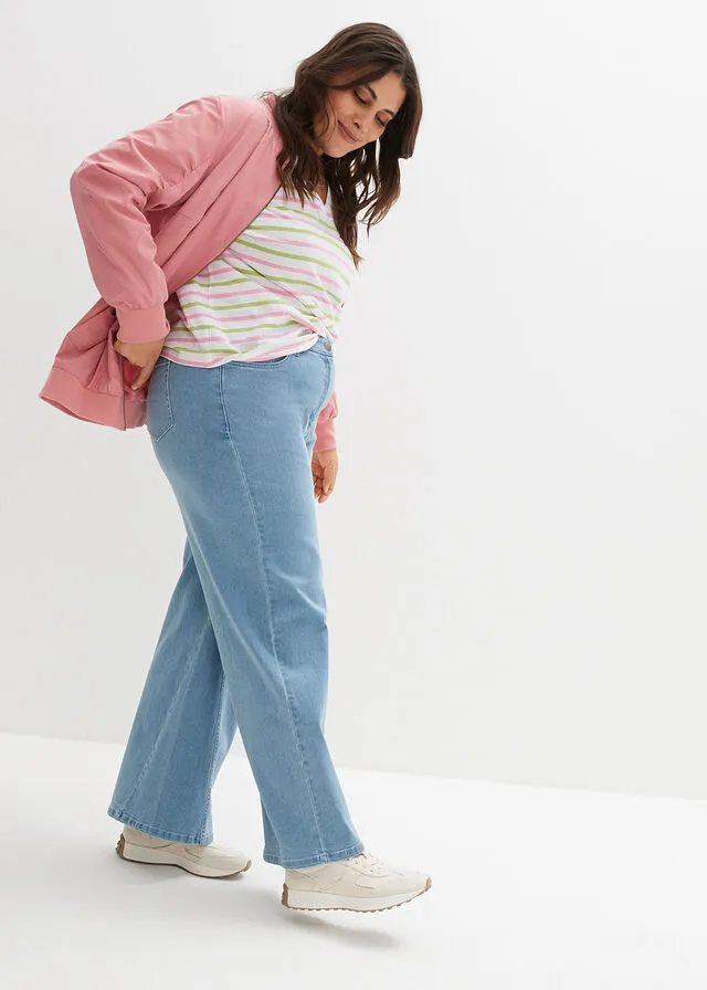 Vaqueros de pierna ancha, talle alto y cintura cómoda denim intenso